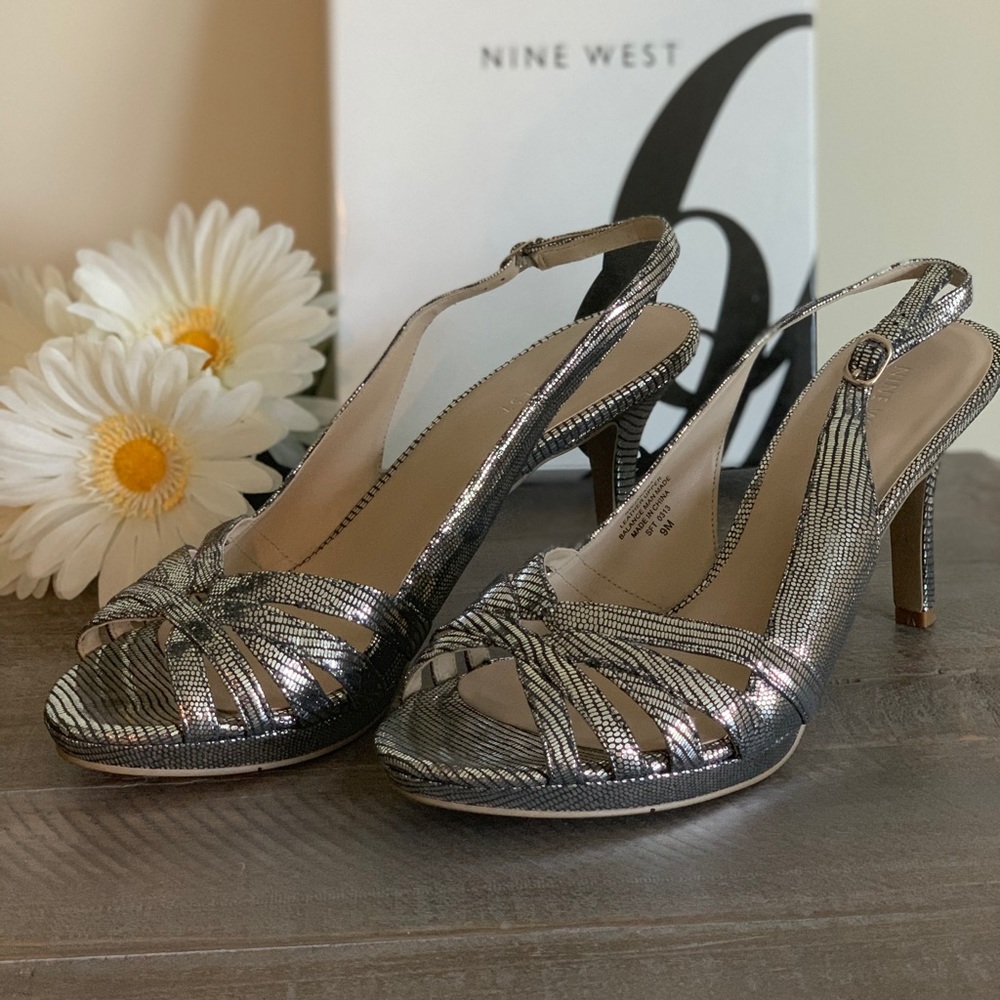 Nine West silver metallic heels.